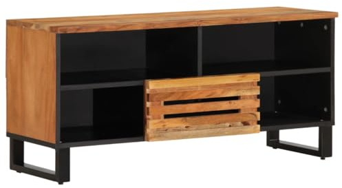 AJJHUUKI Gabinetes y estantes de almacenamiento de medios de almacenamiento, mueble para TV, 100 x 34 x 46 cm, madera maciza de acacia