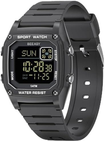 Beeasy Kids Watch for Ages 3-15 Boys Girls, 50M Waterproof Silicone Sports Watch with Alarm & Stopwatch - Durable LED Backlight Kids Digital Watch for School, Swimming, and Outdoor Play, Ideal Kids Gift Black