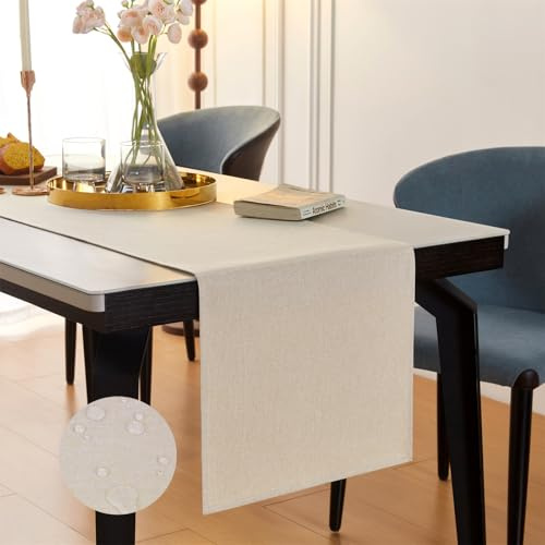 GUJOXILA Modern Tischläufer Beige Wasserabweisend Abwaschbar Leinenoptik | Tischläufer Esstisch Tisch Dekoration für Hochzeiten Outdoor Drinnen Urlaub Party Dekor 40 x 240 cm