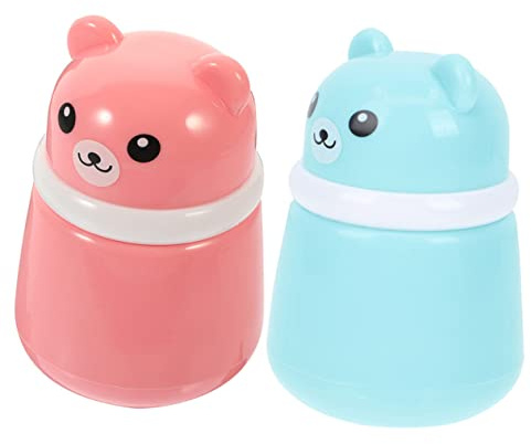 KOCKSHION 2 Stück Puderquaste Mit Kasten Cartoon Bär Design Kunststoff Tragbarer Behälter Für Körperpuder Und Talkumpuder Geeignet Für Babys Und Kleinkinder