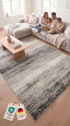 oKu-Tex Teppich Wohnzimmerteppich [120x170 cm] weicher Kurzflor beige Melange - Beiger Teppich für das Wohnzimmer - Carpet Living Room - Modernes meliertes Design - Deutsche Marke