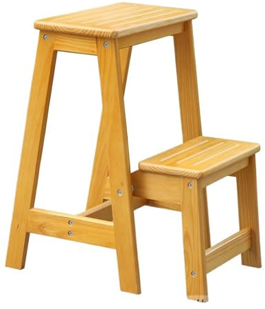 WLH Alexanders Escalon Taburete de Escalera Plegable de Dos Capas, Banco de Escalada de Madera Maciza, Silla portátil, Adecuado for el hogar, la Cocina, el Interior y la Oficina. banqueta(Honey)