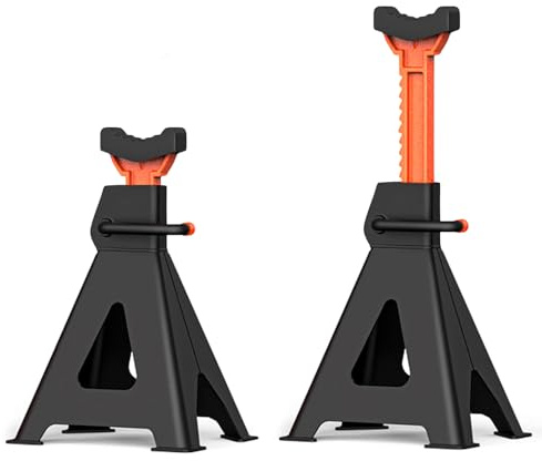 2 Stück 6T Unterstellbock, Wagenheber Stützböcke, 13-stufig höhenverstellbar 39 - 56 cm, Autobock mit Gummischutz und Sicherungssplint, Robuste Gusseisen Hebewerkzeug für Transporter Limousinen SUVs