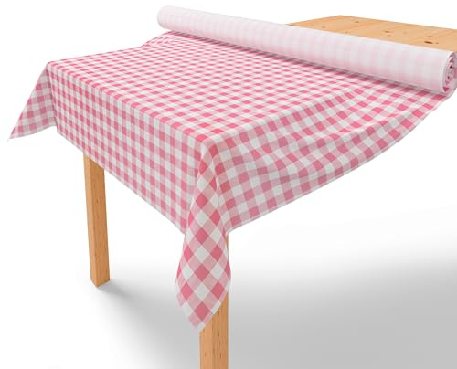 LILENO HOME Tischdeckenrolle 1,10 x 25 m - Tischdecke Karo Rot aus Vlies | Stoffähnlich, abwaschbare Tischdecke als Rolle, Meterware Tischtuchrolle - Einweg Papiertischdecke Rolle Alternative