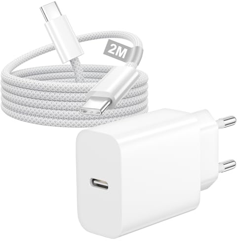Laddare iPhone 17 16 15 snabbladdning med USB C 2M kabel, 25 W USB-C-laddare, laddare, adapter, typ C, snabb laddare, för iPhone 17/17 Pro/17 16 Pro Max/17 Air/17 16 15 Plus, iPad Pro Air Mini