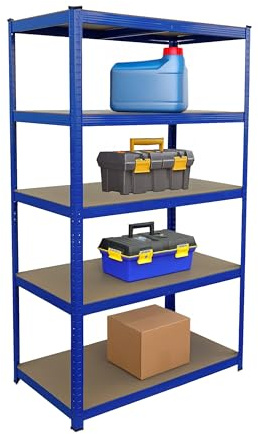 Relaxdays Schwerlastregal, HxBxT 180x100x60 cm, Traglast 1250 kg, 5 MDF-Ebenen, Lagerregal Keller, zum Stecken, blau