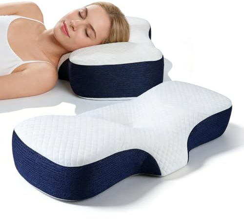 Almohada cervical, almohada de espuma viscoelástica, almohada ergonómica para dormir ortopedica para los lados, espalda, boca abajo, con funda lavable, cojín de asiento para un sueño reparador