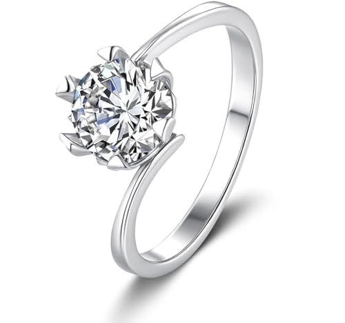 Epinki Echt Platin PT950 Pärchen Ringe, 6 Klaue Partnerringe mit Labor Erstellt Diamant, Solitärring Platin, Gr.62 (19.7)