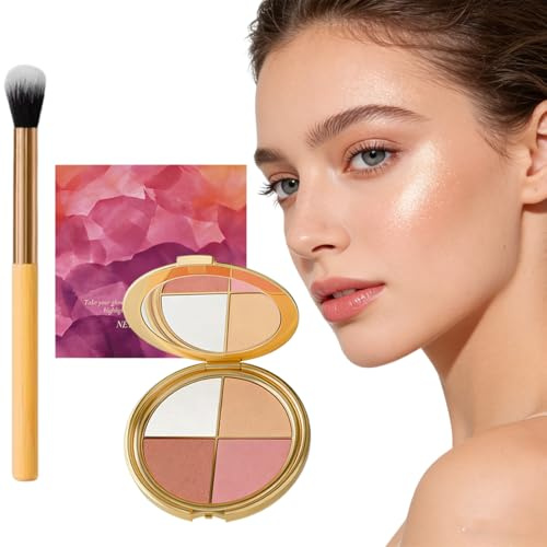 OPIURVY 1 Pezzo Contouring Essence Palette 4 in 1, Ombretto e Blush con Highlighter, Trucco Viso Multitasking Salvaspazio, Makeup Coordinato per Occhi e Guance (Incluso Pennello)