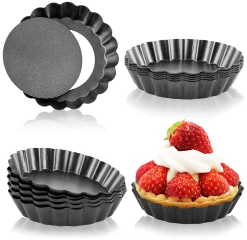 JMIATRY 12 stycken tartelettformar 10 cm, tarteform med lyft för quikar, fruktkakor, paj