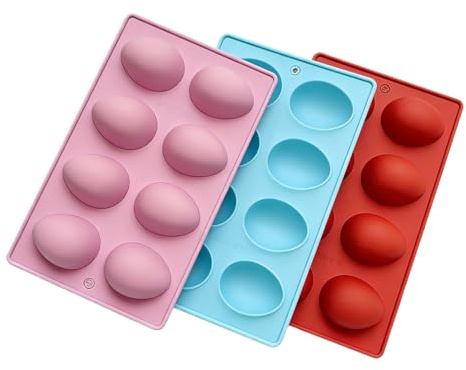 3 Pack Easter Egg Silicone Moulds 8-Cavity Egg Shaped Baking Mould Tray Non-Stick for Chocolate Cake Dessert Muffin Pastry Soap