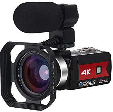 Cámara de Video, Camcorder de Video Digital 4K for transmisión en Vivo 5 6MP Belleza Light Touch Screen Night Vision WiFi Digital Zoom Cámara for la grabación de Vlog(Standard,K1 Mic Lens Hood)