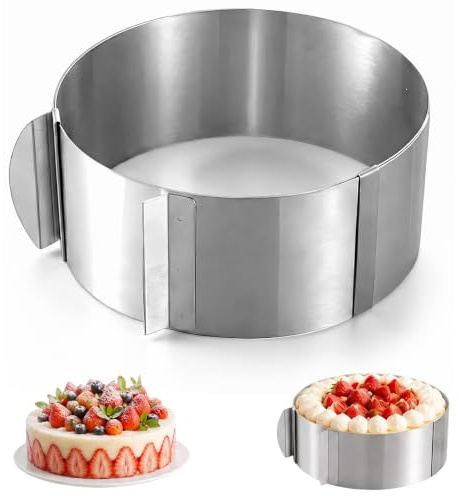 Dexpally Anello per Torte Alto, 10cm Anello per Torte Regolabile con Viti, Acciaio Inossidabile Stampo Rotondo, Ø 15-30 cm con Scala, per La Facile Preparazione di Crema, Facile da Pulire
