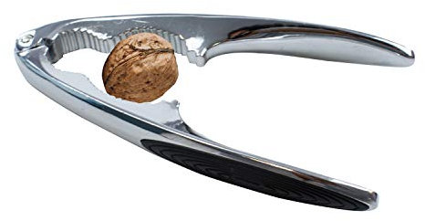 TRIXES Nutcracker - Walnut Nut Cracker Opener with Rubber Grips - Heavy Duty Metal Nut Crackers - Non Slip - Seafood Shell Cracker - Silver Chrome