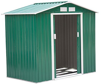Outsunny 7 x 4ft Metal Garden Shed, Outdoor Storage Tool House with Ventilation Slots, Foundation Kit and Lockable Double Doors, Green