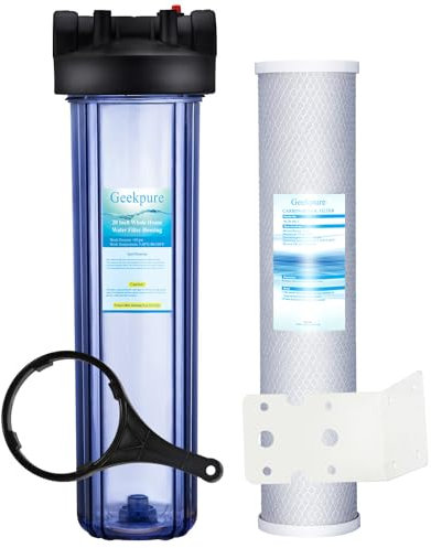 Geekpure Système de filtration d'eau pour toute la maison avec grand boîtier transparent de 50,8 cm et filtre à charbon de 5 microns de 11,4 x 50,8 cm