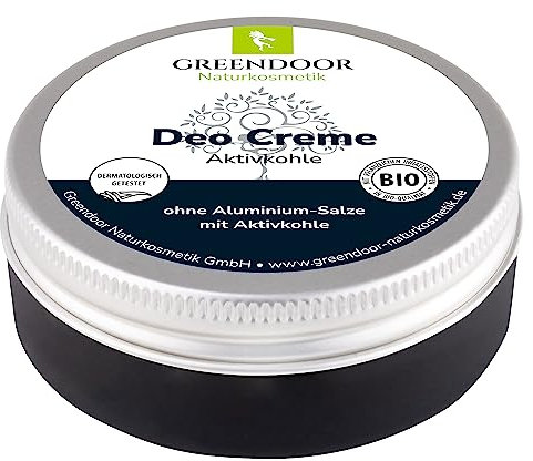Greendoor deodorant cream with activated charcoal 50 ml, deodorant without aluminium salt, vegan, without alcohol, natural cosmetics with aloe vera, organic babassu, deodorant cream sensitive