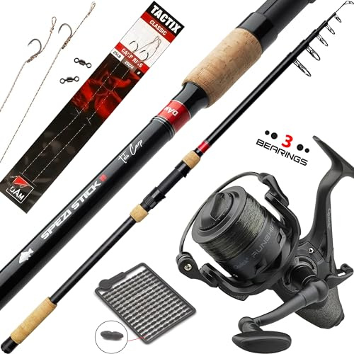 Fischzeux Karpfen Set komplett Profi Spezi-RS Tele – Carbon Freilauf Angelset 3,60m