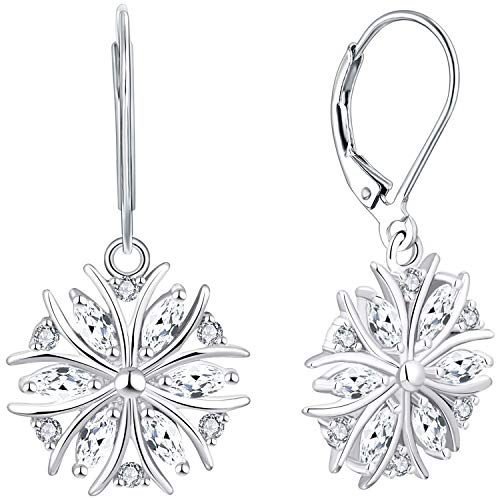 YL Boucles d'oreilles Flocon de Neige Argent 925 Oxyde de Zirconium Marquise Blanc Pendantes Boucles d'Oreilles Femme