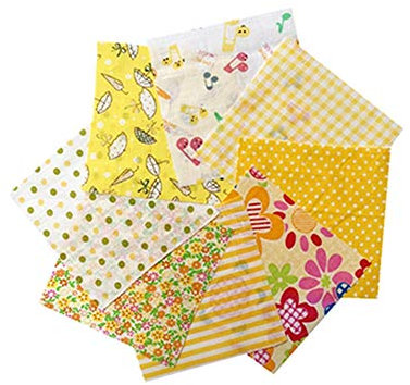 Egurs 8 Stück Patchwork Baumwollstoff Sterne Streifen Punkte Muster Stoffpakete Gelb 25 * 25cm