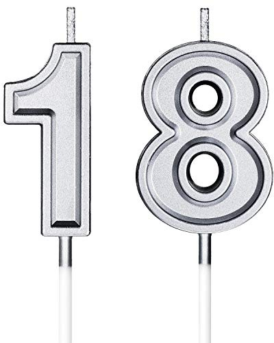 BBTO 18. Geburtstag Kerzen Kuchen Nummer Kerzen Alles Gute zum Geburtstag Kuchen Topper Dekorationen für Geburtstag Hochzeit Jahrestag Feier Zubehör (Silber)