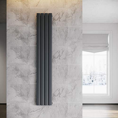 ELEGANT Heizkörper Flach Vertikal Anthrazit 1800x308mm Design Paneelheizkörper Doppellagig Flachheizkörper Mittelanschluss Heizung