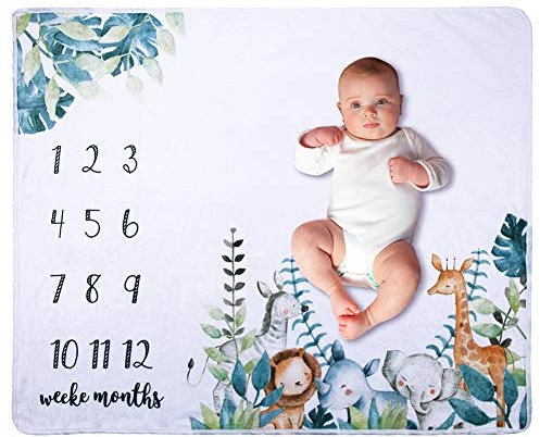 ikasus Coperta passo-mensile per bambino, coperta mese, bambino e foto,Coperta passo-mese,Regalo personalizzato per le feste prenatali,Segui la crescita del bambino,Morbido,Spessa, Grande