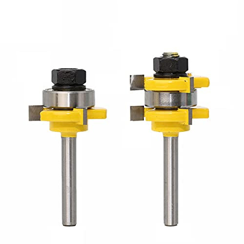 de 1/4 de pulgada de vástago de juego de fresas de ranura y lengüeta de 3/4 de pulgada, 3 dientes en forma de T, cortador de madera, herramienta de piso pequeña 2 piezas