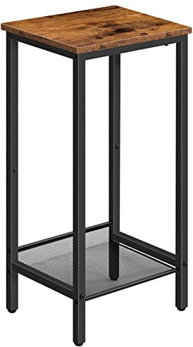 HOOBRO Beistelltisch Hoch, Telefontisch mit Verstellbarer Netzablage, Schmaler Nachttisch, Sofatisch, 38 x 28 x 73,5 cm, für Büroflur, Wohnzimmer, Industrie-Design, Dunkelbraun EBF03DH01