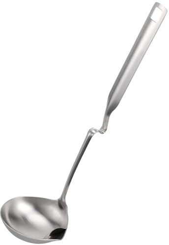 Cabilock Oil Separator Ladle 11.8 Inch Stainless Steel Soup Serving Spoon with Spout for Hot Pot Sauce and Stew Straining Kitchen Cooking Tool for Grease Removal