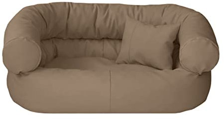 Juelle Hundebett aus Kunstleder, Kissen für mittelgroße Hunde Abziehbar, flauschiges Hundesofa, Bett Hundesessel Fergus S-XXL (80x65 cm, Brudder Beige)
