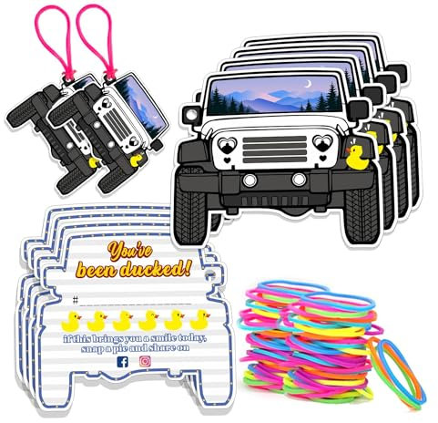 You've Been Ducked Card, Duck Tags, DCUK Ducking Game Card, 35 Pack, 3.5 x 2.5 inches, Duck Tag with Hole and Rubber Bands, SUV Car Design (White-7FDK1003)