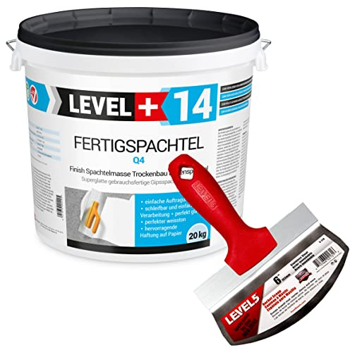 Fertigspachtel Spachtelmasse 20 kg Glättspachtel Fugenspachtel Reinweiss | Weiß + Eimerschaber Reiniger Edelstahl Set RM14/5-210