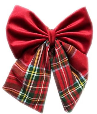 Russo Tessuti Fiocco Decorativo Fuoriporta Puntale Albero Natale Velluto Scozzese Tartan Rosso