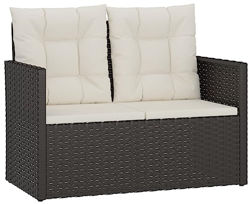 vidaXL Banco de jardín con Cojines ratán sintético Negro 105 cm, Muebles de jardín, Muebles de Patio, Banco, Muebles de Exterior, Banco de Comedor