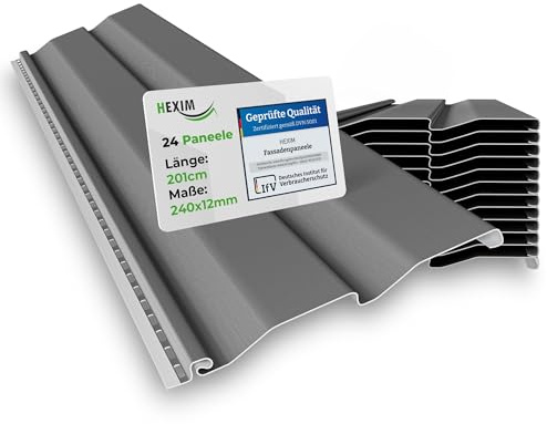 HEXIM Siding Fassadenpaneele außen Fassadenverkleidung wetterfest Kunststoffpanelee PVC-U Verkleidung Außenwand Hausverkleidung UV-beständig - (24 Paneele grau 9,84QM)