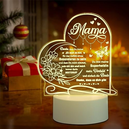 Sunwuun Muttertagsgeschenke für Mama,Geschenke für Mama,Herzförmiges Nachtlicht,USB-Laden mit 3 Lichtarten Nachtlicht,Muttertagsgeschenk Personalisiert,Mama Geschenk,Schlafzimmer-Dekorationen