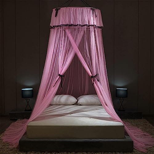 SHAIRMB Baldachin FüR MäDchenzimmer, Moskitonetz Zum Lesen Von Bettspielen, Bett Zeltbett Netzhimmel FüR MäDchen, Runde HimmelbettvorhäNge, Betthimmel Einfache Installation,Rosa