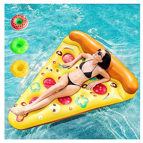 Pizza Pool Floats For Adults, Pizza Pool Floaties, With 3/6 Pack Inflatable Drink Holders Swimming Pool Floats Adults For Kids And Adults,1PCS