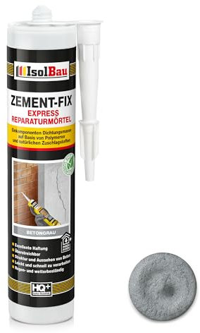 Isolbau Zement-Fix 1 x 300 ml Betongrau Express Reperaturmörtel - Dichtungsmasse für Fugen & Risse im Innen- & Außenbereich, Kartusche