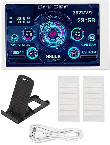 SUNGOOYUE 3,5-Zoll-Computer-Temperaturmonitor, USB-Typ-C-Schnittstelle, IPS-Vollansicht, 320 X 480 LCD-Display, Kleiner Bildschirm für PC CPU RAM Festplatte Datenmonitor (Weiss)