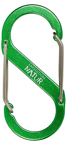 moses Expedition Natur S-Karabiner | Maße ca. 4 cm x 9 cm x 0,6 cm | doppelte Clip-Funktion | aus rostfreiem Stahl mit Aluminiumlegierung