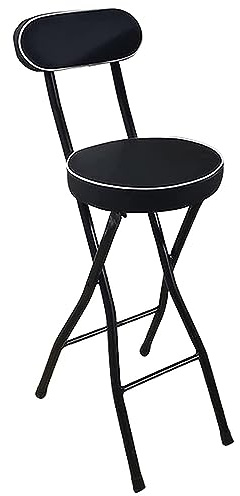 Sgabello da Bar Pieghevole, Sedia ad Altezza Banco con Sedile Imbottito, 55/60/65cm Sgabello Rotondi Portatile con Schienale, Sgabello Pieghevole per Adulti Isola Cucina Esterna (Color : Zwart, Size