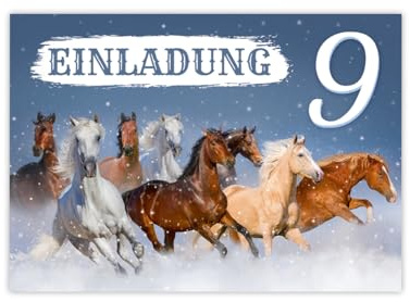 Minkocards 12 Einladungskarten zum 9. Kindergeburtstag Mädchen Pferd Pferde Einladung neunte Geburtstag Kinder bunte Geburtstagseinladungen