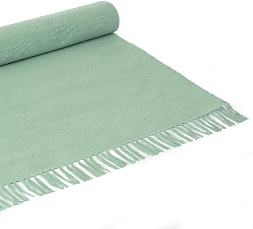 Yoga Studio Bio-Matte, 196 cm x 70 cm, Baumwollteppich mit Quasten für Meditation, Entspannung, Hot Yoga, Salbeigrün