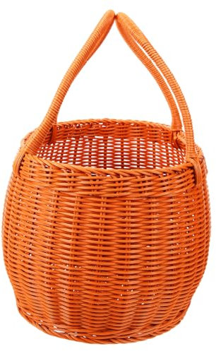 Panier À Fleurs En Rotin Imitation Rotin Tissé À La Main Pour Légumes Panier Décoratif Pour Fruits Portable Fait À La Main Poignée Robuste Décoration Élégante Pour La Maison