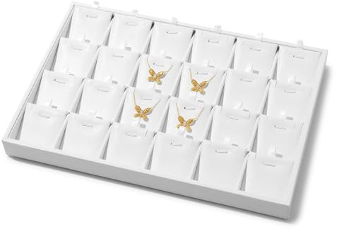 Papten 24 Gitter PU Leder Schmucktablett Stapelbar Halskette Display Box Schmuck Organizer Box Halskette Aufbewahrung Tablett Halskette Box für Halskette Anhänger Lange Kette Organizer und Display