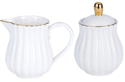 Jarsense Ensemble sucrier et crème en céramique avec couvercle et pichet à crème, pot à lait, pot à sucre, service à café avec plateau pour lait et café à la maison – Blanc