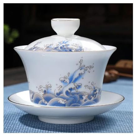 ZZTWER Chinesische Teetasse Teeschale, weißes Porzellan, handbemalt, goldene Teeschale, Ton, Gaiwan, für die Nterior-Schlafzimmer-Kollektion, Outdoor-Camping Teetassen mit Deckel