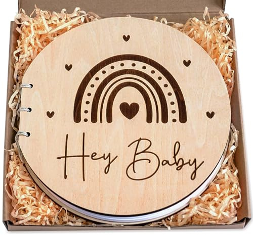 HOUISM Baby Shower Gästebuch Babyparty Gästebuch Babyshower Erinnerungsbuch Holz Gästebuch Baby für Babyparty Deko Babyshower Geschenk, Babyparty Spiele